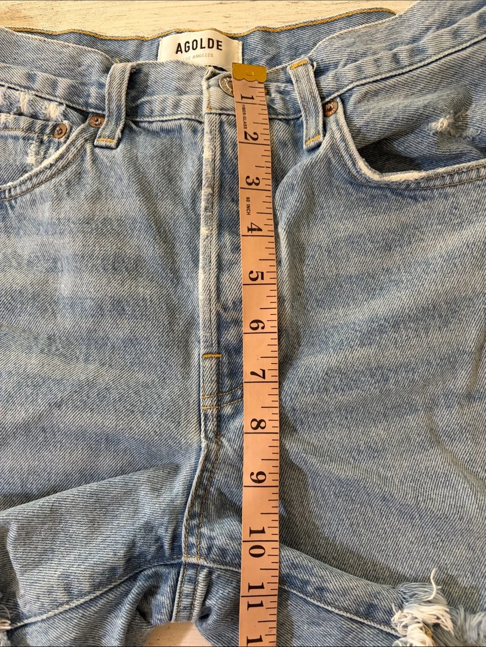 Agolde Parker Long High-Rise Distressed Denim Shorts